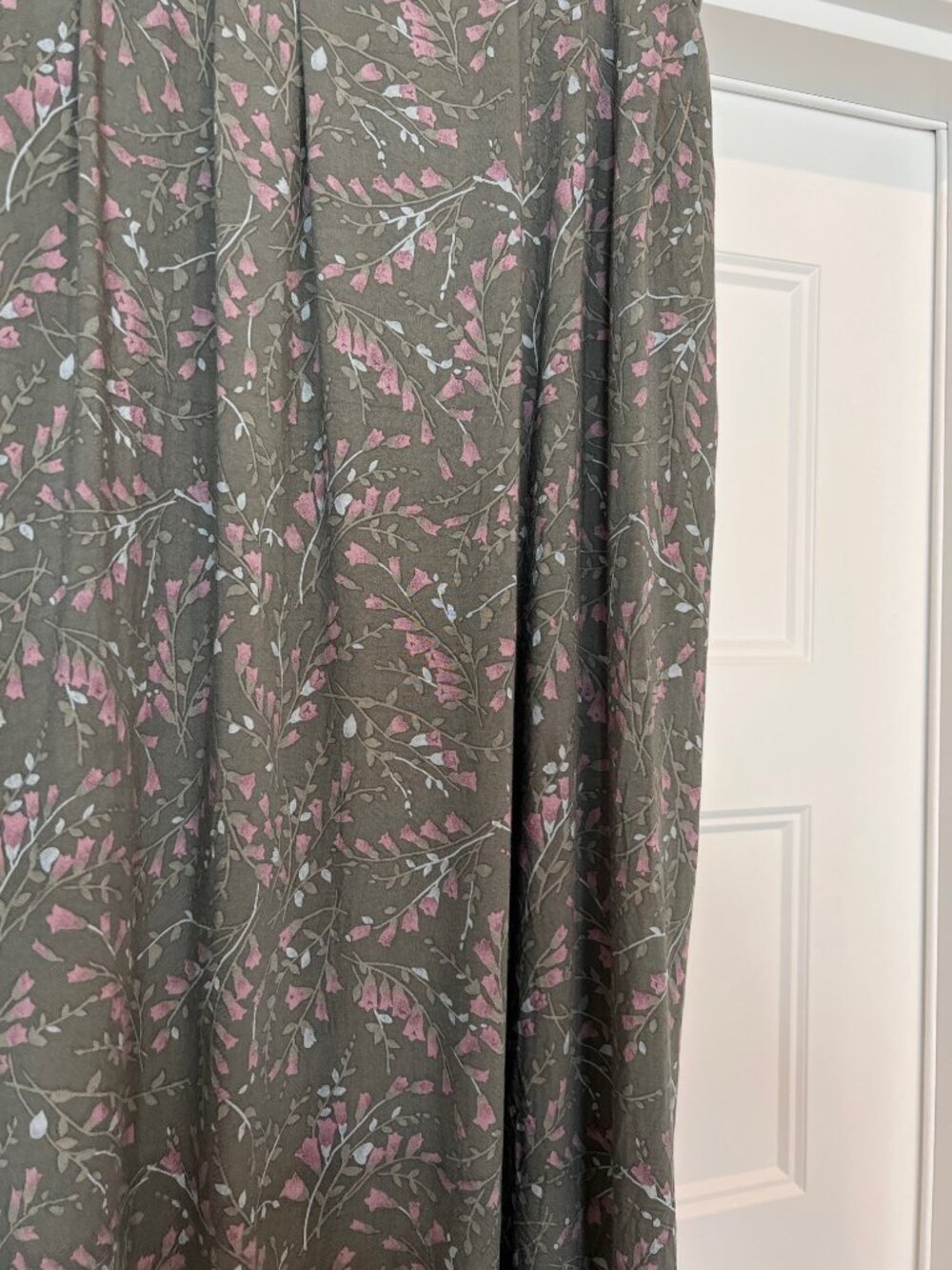 Vintage 90s Rayon Midi Skirt Floral Sage Green Teal Lavender, Large - Picture 5 of 8